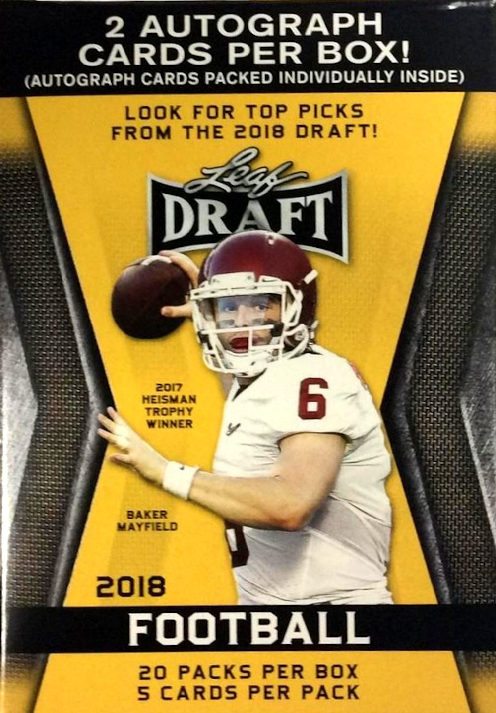 2018 Leaf Draft Football BLASTER Box - 20 Packs + 2 Autograph Cards - Perfect for Collectors & Fantasy Football Fans