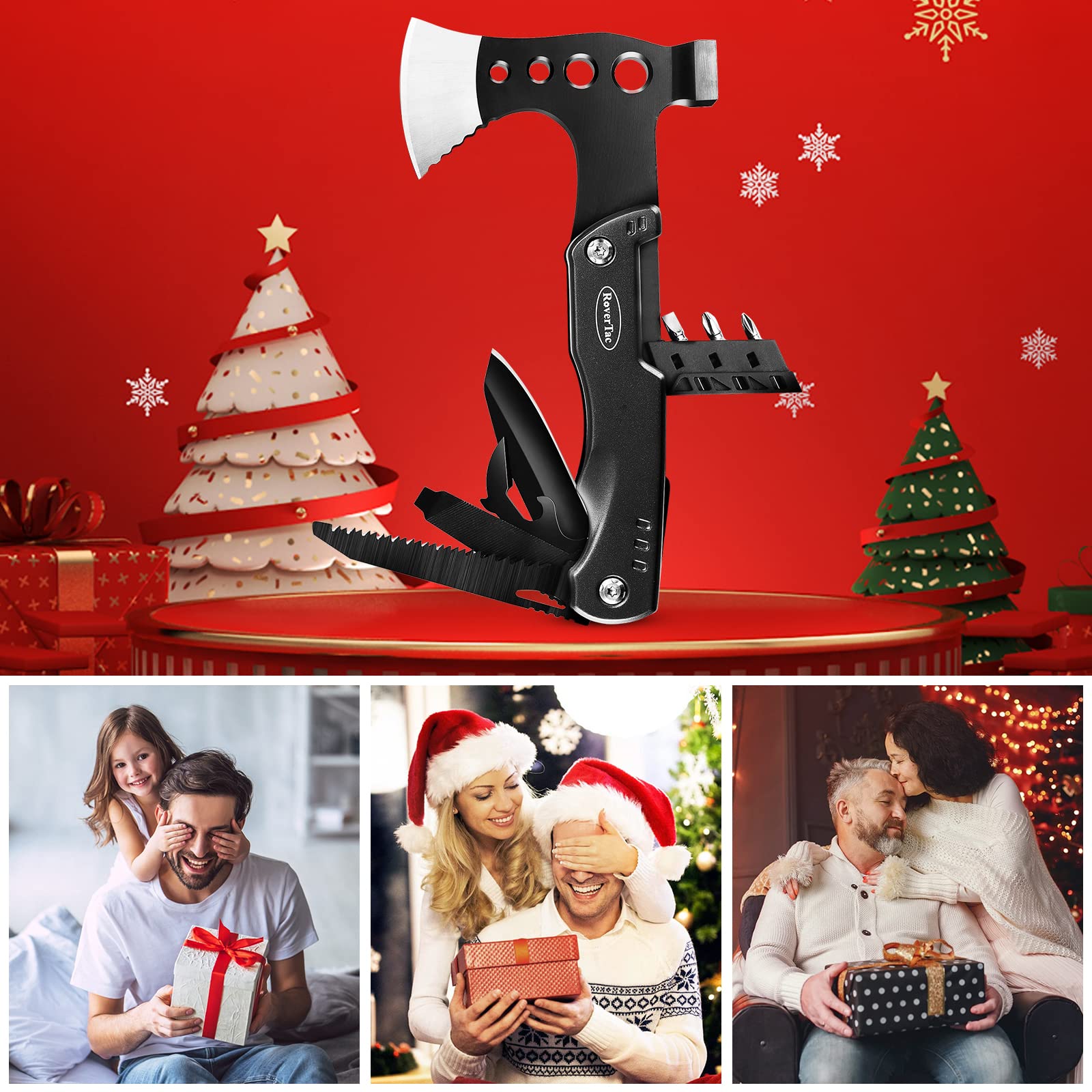 RoverTac 11-in-1 Multi Tool Camping Axe with Knife, Hammer, Saw & Bottle Opener - Survival Gear for Men - Perfect for Camping, Hiking & Outdoor Adventures