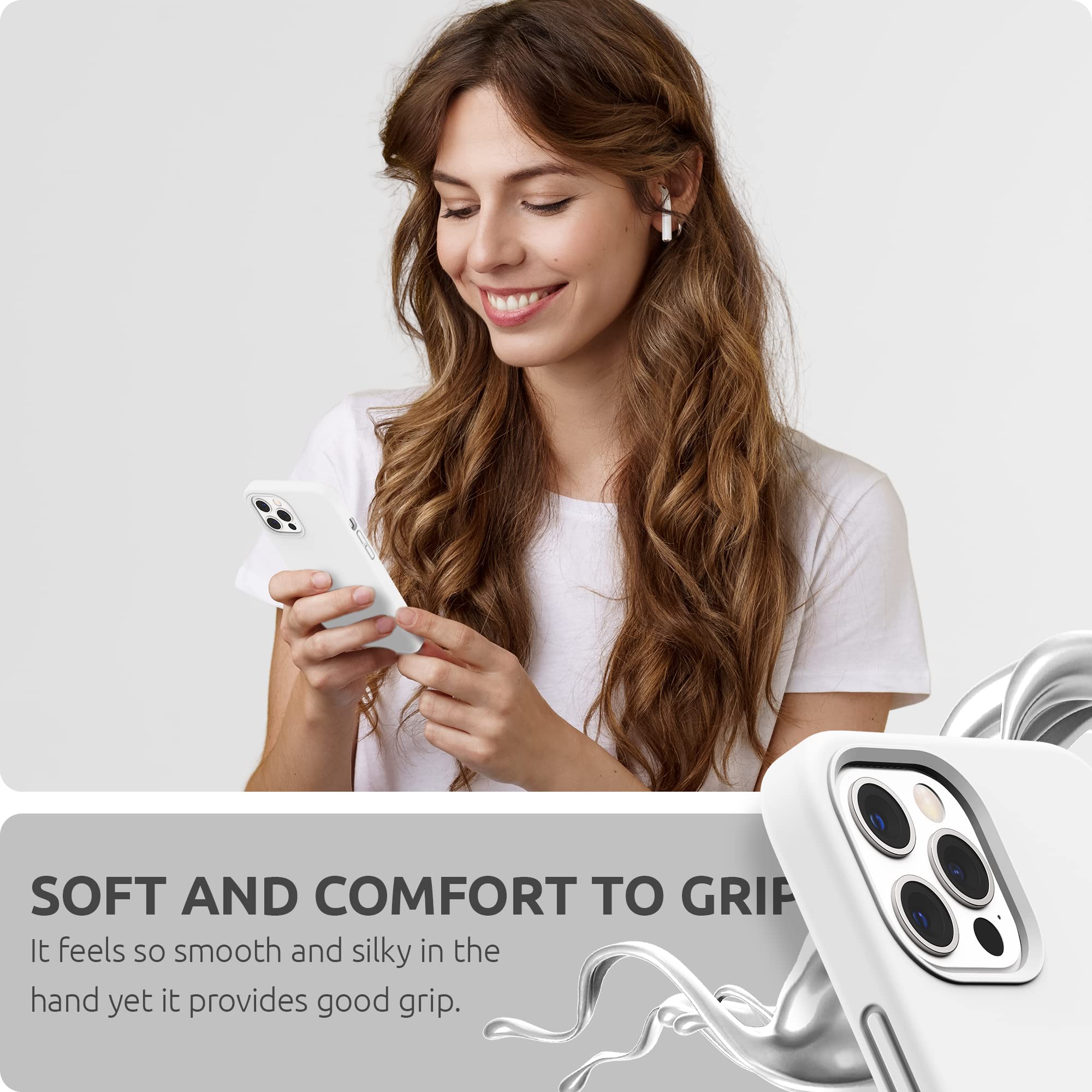 SURPHY Liquid Silicone Case for iPhone 12 Pro Max 6.7 Inch (2020) - Shockproof Protective Phone Cover with Microfiber Lining - Slim Fit Soft TPU Case (White) | Perfect for Daily Use, Work & Travel Protection