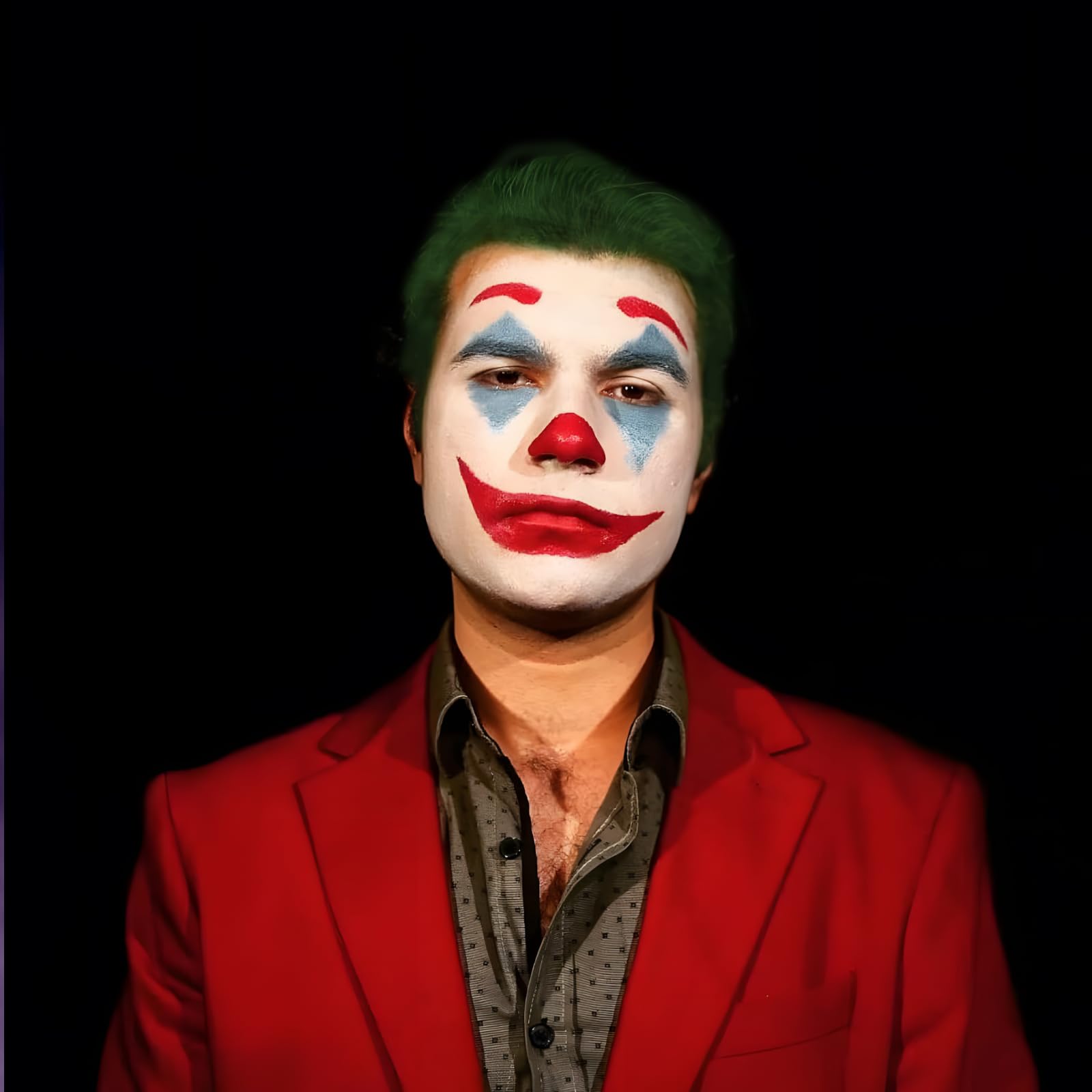 Professional Joker Clown Makeup Kit for Halloween - Includes White, Red, Black & Blue Oil-Based Face/Body Paint, 20g Green Hair Wax, Powder Puff & 2 Brushes | Perfect for Joker Cosplay, Halloween Parties & Themed Events