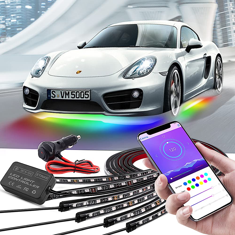 Bluetooth Car Underglow Lights Kit - 6 PCS Waterproof LED Strip Lights with APP Control, 12V 300 RGB Dream Color Chasing Lights for All Vehicles | Perfect for Car Shows, Night Driving & Custom Car Lighting