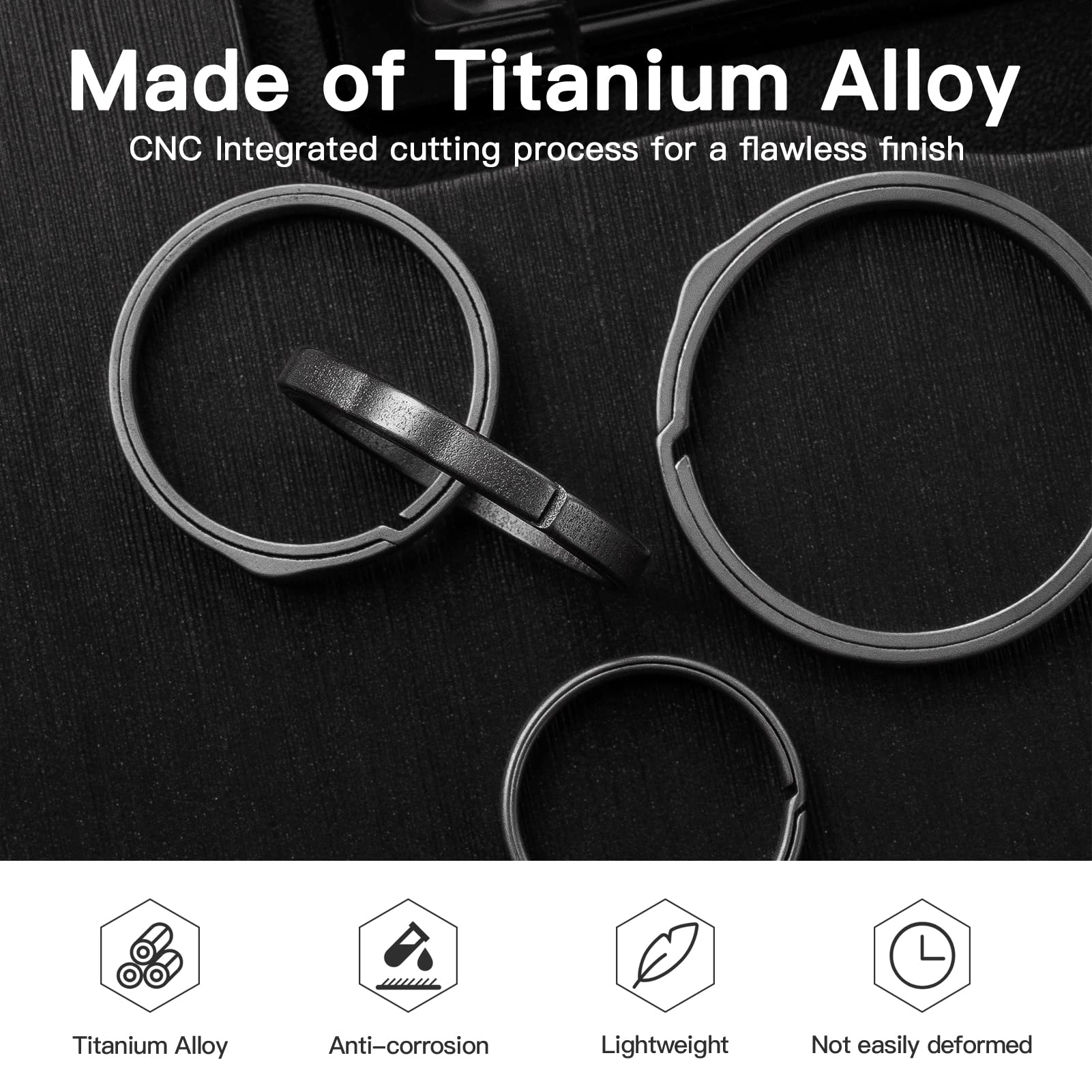 Titanium Key Rings for Keychain - Heavy Duty Side-Pushing Split Keyring Set (12 Pack) - Durable Car Keys, House Keys & Office Keys Organizer - Perfect for Key Management, Gifts & Everyday Carry (EDC)