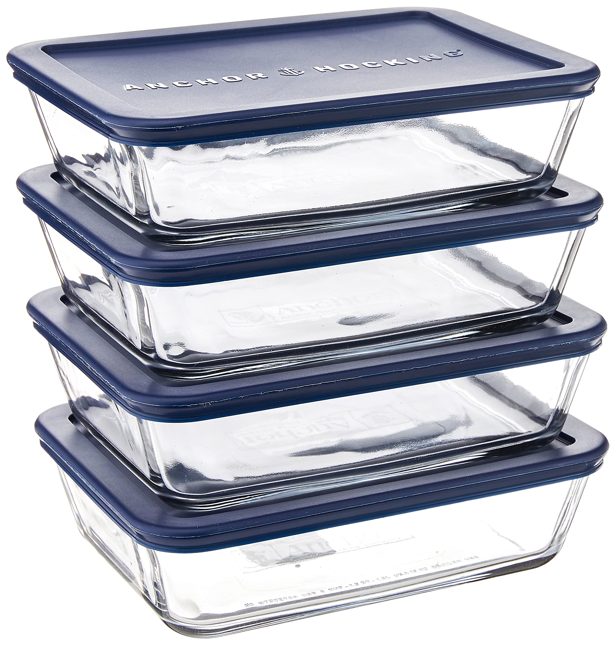 Anchor Hocking 6-Cup Rectangular Glass Food Storage Containers with Blue Plastic Lids - Set of 4 | Airtight Kitchen Organization for Meal Prep, Leftovers & Pantry Storage | BPA-Free, Microwave & Freezer Safe