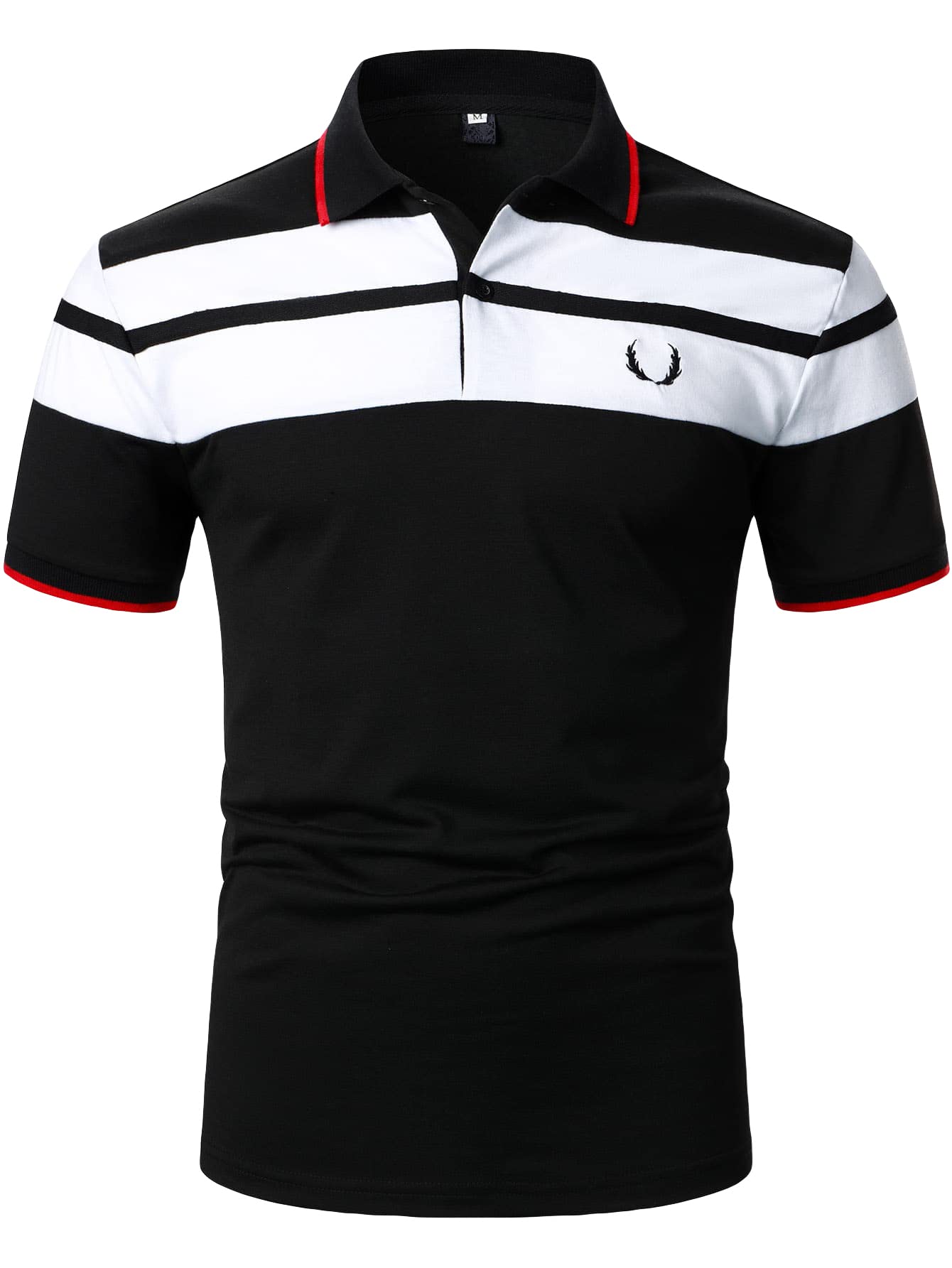 WDIRARA Men's Short Sleeve Polo Shirts - Color Block Design with Antler Embroidery, Breathable Work Shirt for Business Casual & Outdoor Activities (Blue, Red, White) | Perfect for Office, Golf & Summer Wear