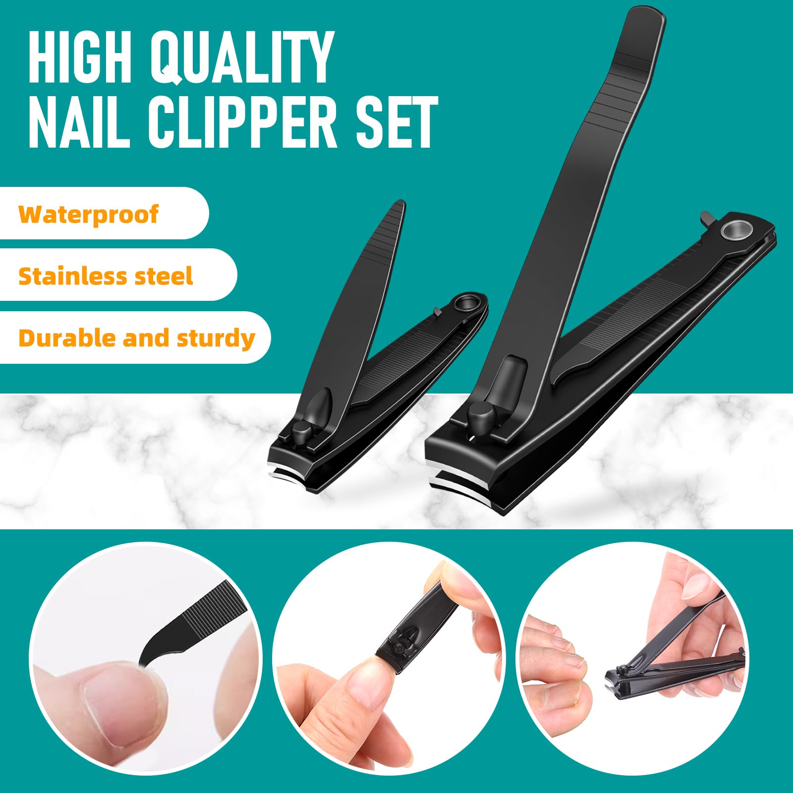 Premium Stainless Steel Nail Clippers Set - Heavy Duty Black Matte Nail Clipper with Nail File, Professional Fingernail & Toenail Cutters for Men & Women - Perfect Grooming Kit & Christmas Gift in Elegant Tin Case - Ideal for Travel, Home Use, and Salon Professionals