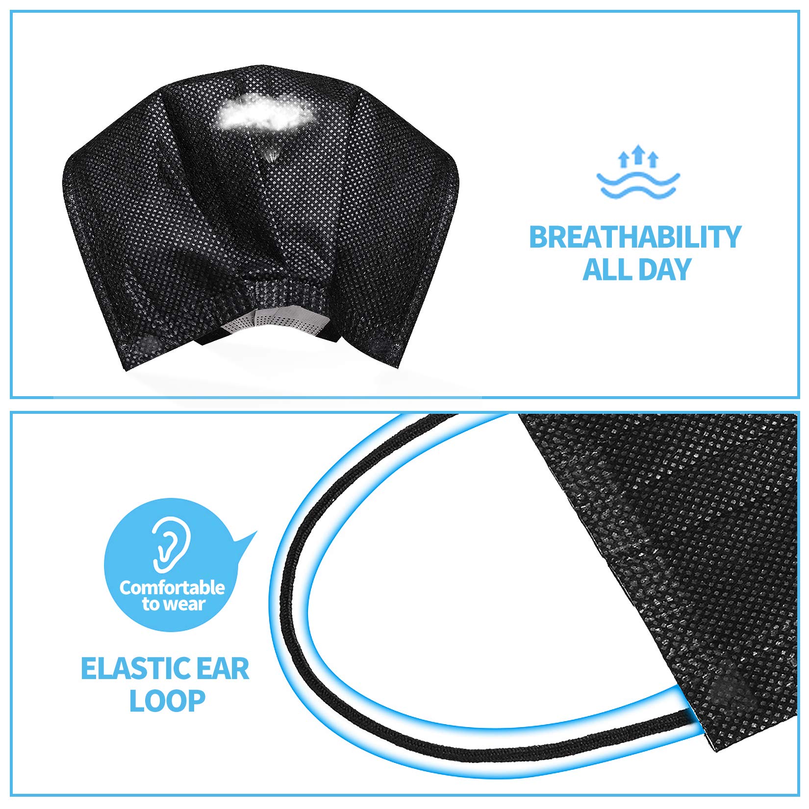 Black Disposable Face Masks 4-Layer Protection 50Pcs - Breathable Dust Masks for Adults | Daily Use & Travel