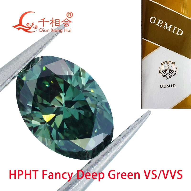 HPHT Lab Grown Diamond - Fancy Dark Vivid Green 0.5ct to 1.3ct Oval Shape VS/VVS1 Clarity GEMID Certified Loose Stone for Engagement Rings & Fine Jewelry Making