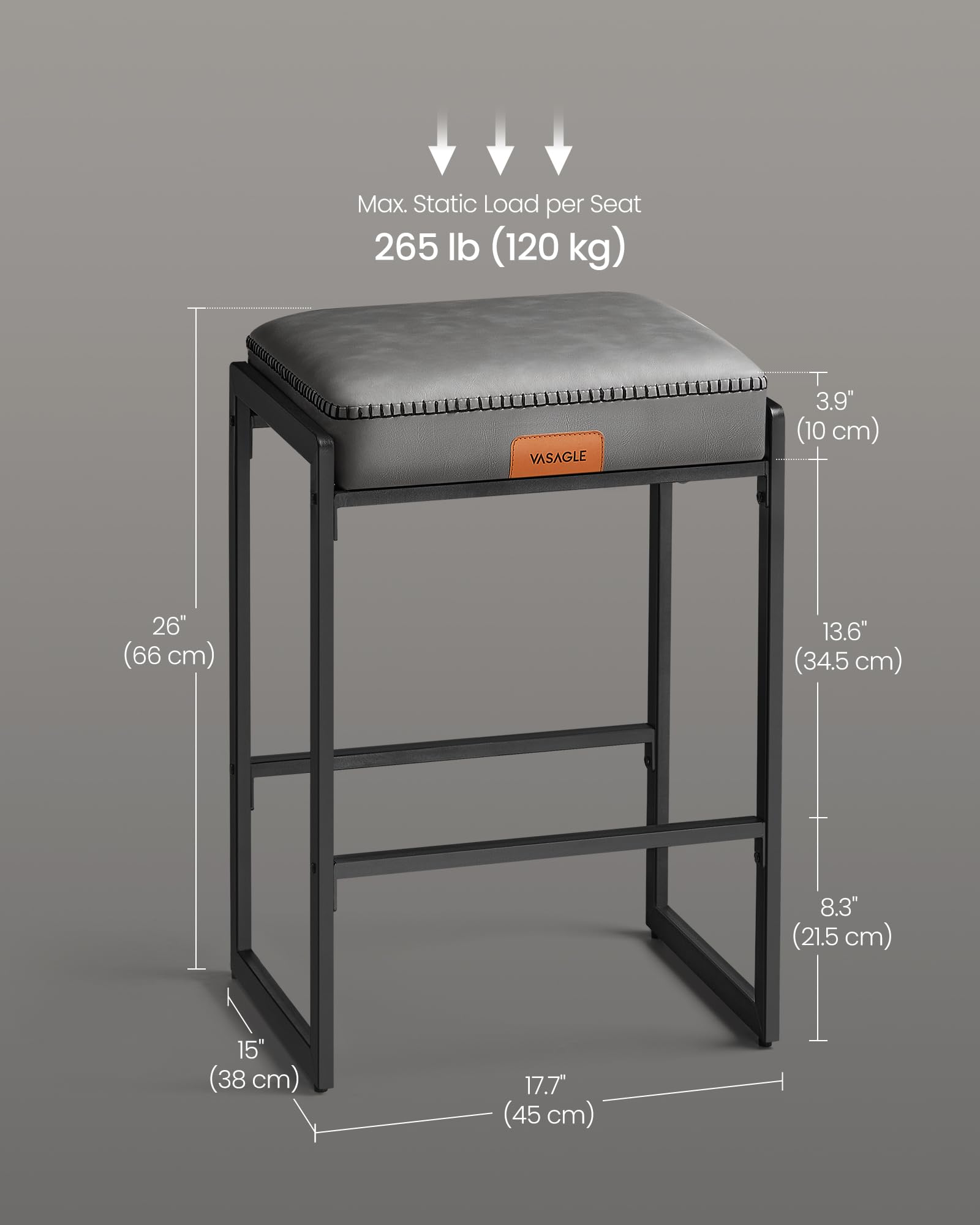 VASAGLE EKHO Collection - Set of 2 Modern Bar Stools, 26