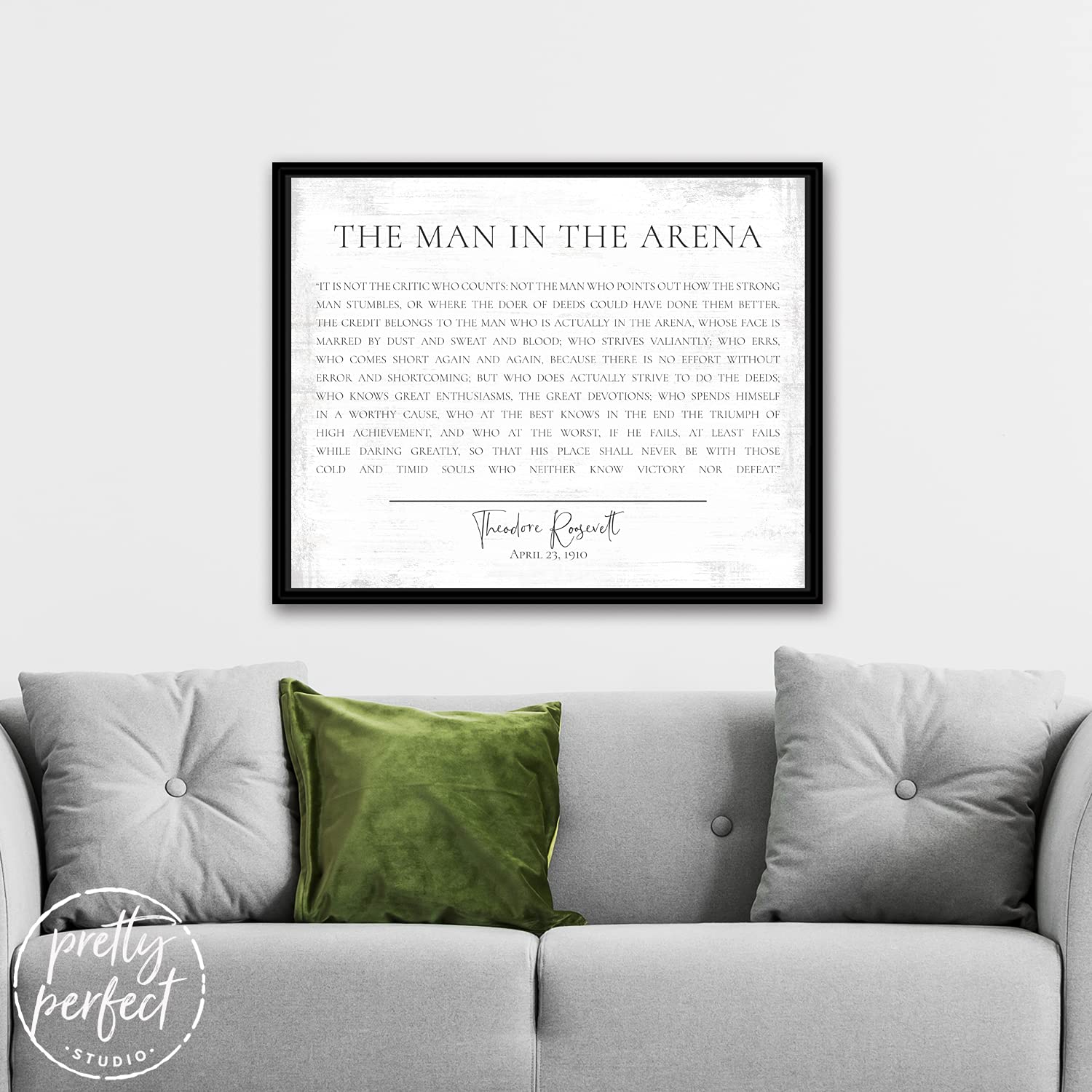 The Man in The Arena Framed Wall Art - Theodore Roosevelt Inspirational Quote Print - Motivational Home & Office Decor for Living Room, Bedroom, Study