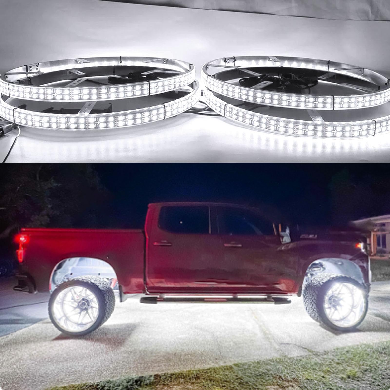 15.5 Inch 576 LED Pure White Wheel Ring Lights - Super Bright Double Row Waterproof Tire Rim Light Kit with RF Remote Control for Trucks, Cars, Off-Road Pickups - Perfect for Night Driving, Car Shows & Off-Road Adventures