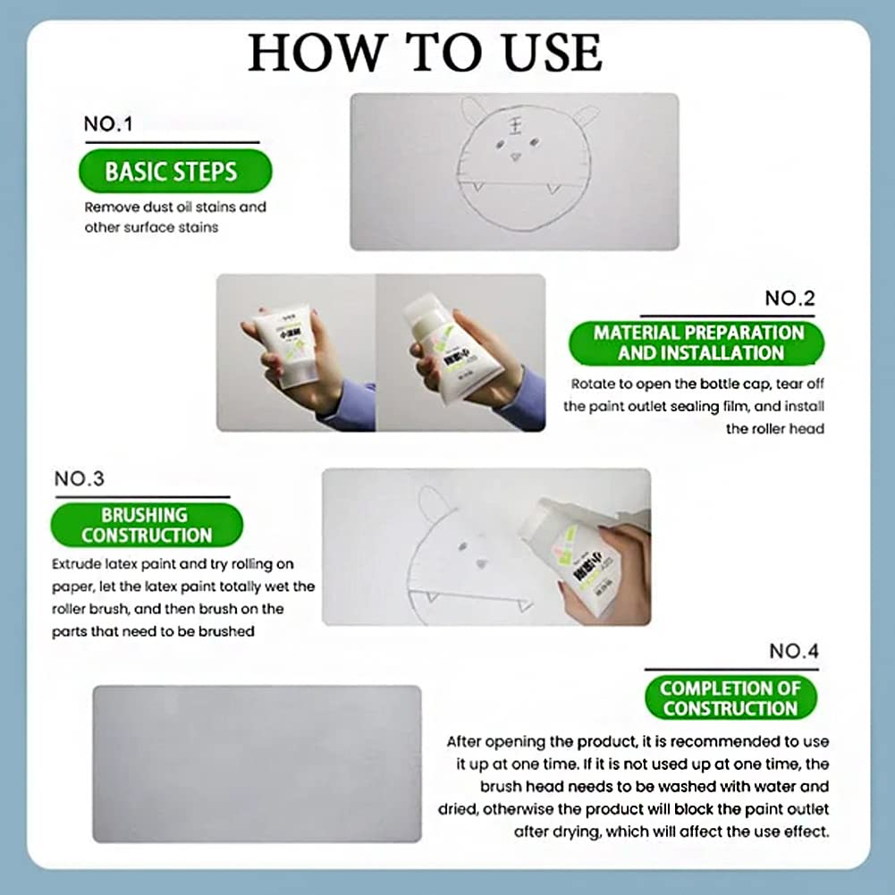 Rolling Brush Wall Latex Paint - Eco-Friendly Wall Repair & Renovation Paste for Graffiti Covering - Perfect for Home Improvement, DIY Projects, and Wall Restoration