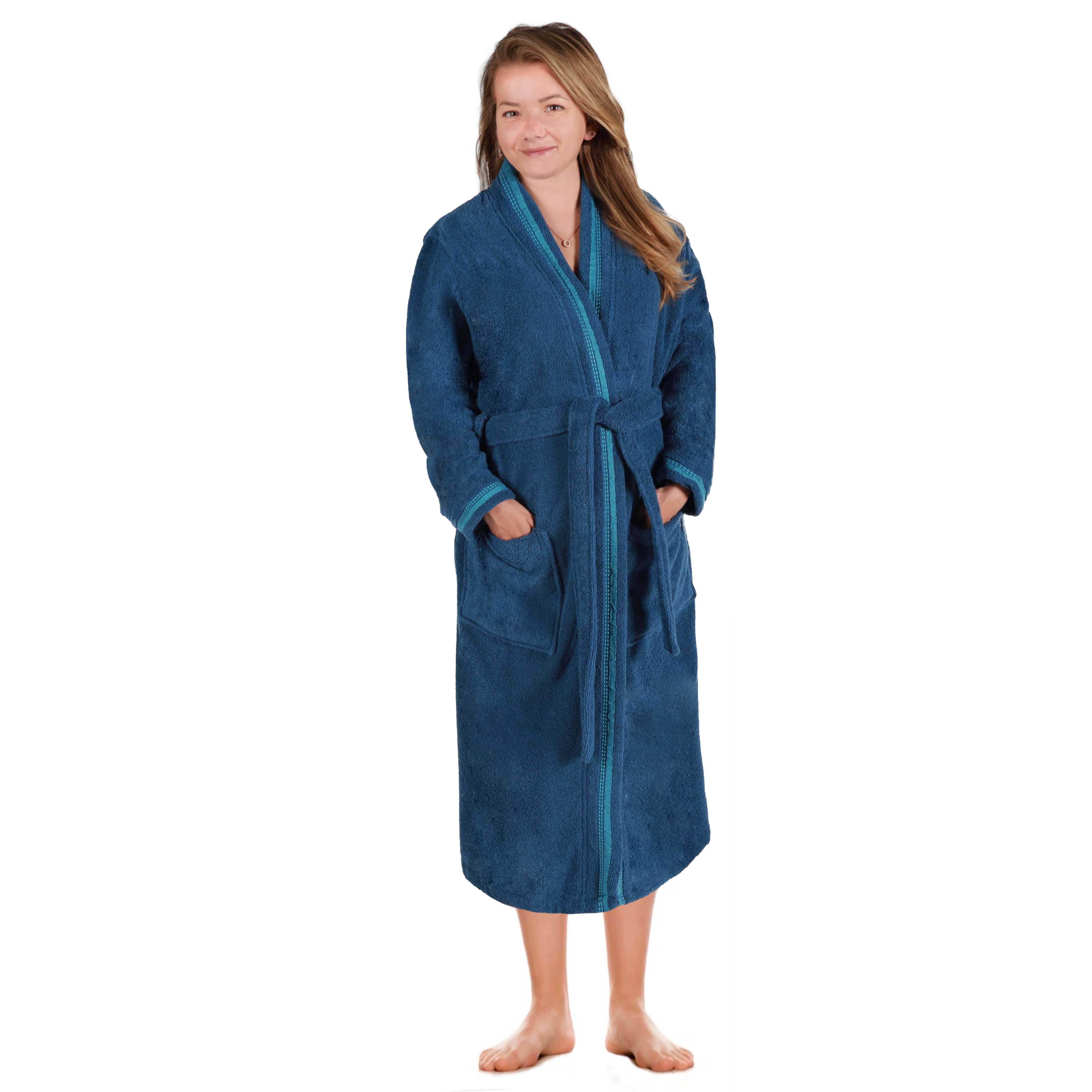 Unisex Cotton Terry Kimono Bathrobe with Embroidery - Soft & Absorbent for Spa, Beach & Home Relaxation