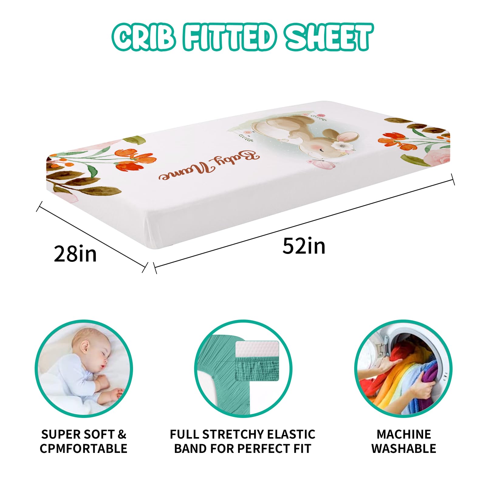 Custom Personalized 5-Piece Rabbit Theme Nursery Crib Bedding Set for Baby Boys & Girls - Soft Double Layer Blanket & Comfortable Crib Sheets | Perfect for Newborn Gifts & Nursery Decor