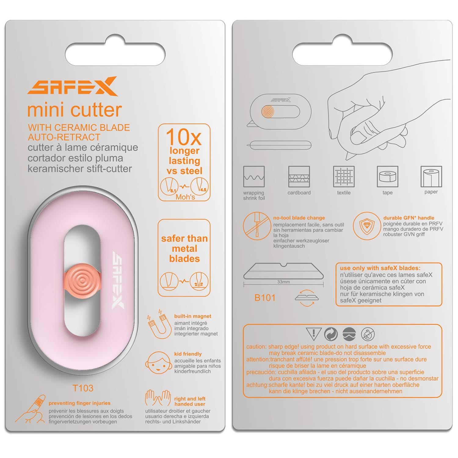 Retractable Box Cutter with Ceramic Blade - Built-In Magnetic Mini Safety Utility Knife for Packages, Mail & Shipping - Cute Pink Box Opener Tool for Women (Home, Office & Warehouse Use)