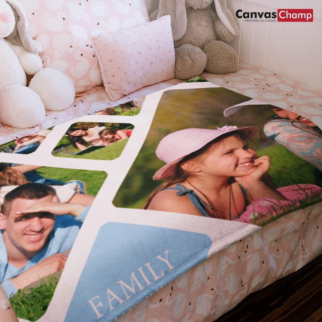 Custom Photo Fleece Blanket - Personalized Queen Size 50x60 Inch - Print Your Picture on Soft Plush Blanket for Bed, Couch & Gift Giving