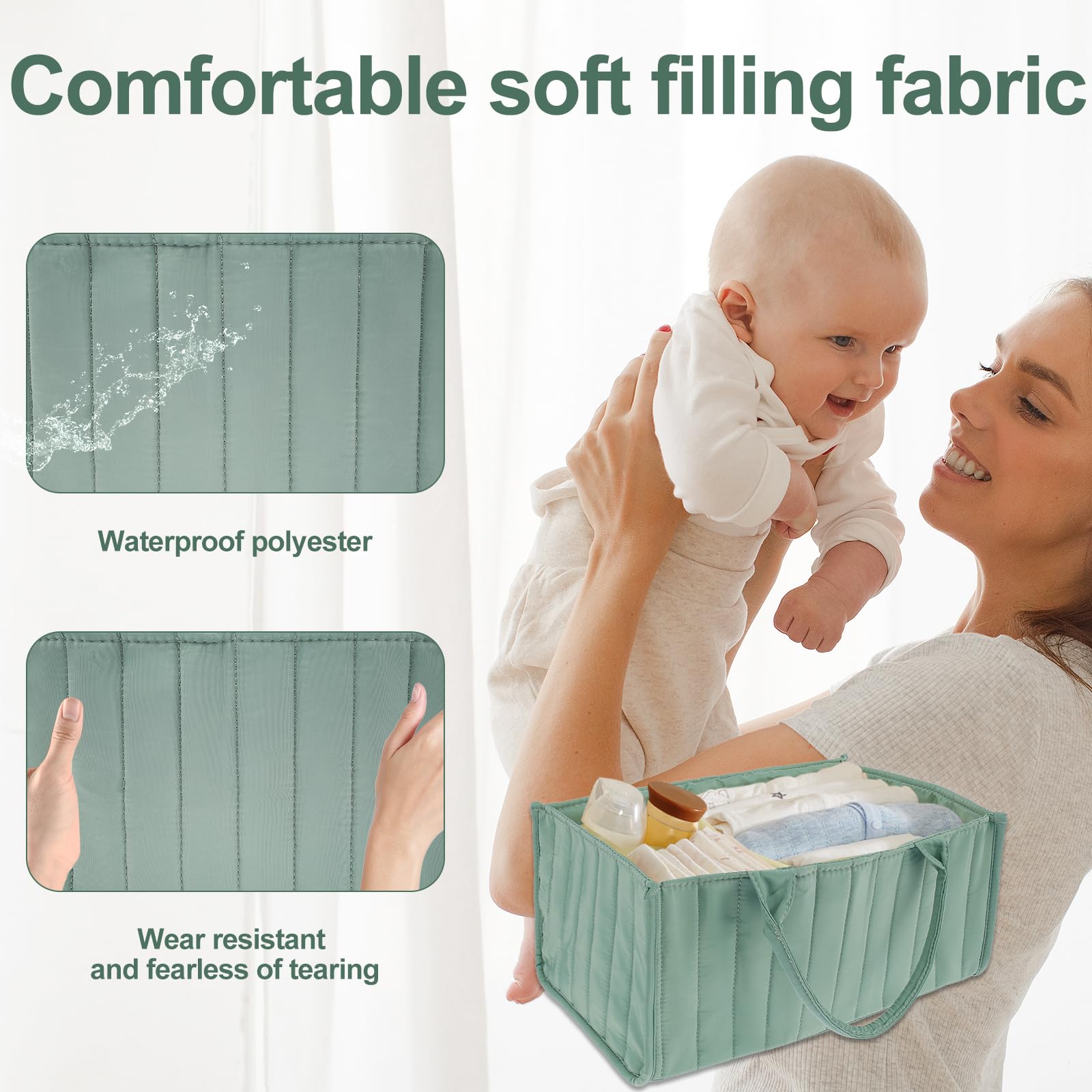 Abizarch Baby Diaper Caddy Organizer - Soft Polyester Storage Basket with Handle for Diapers, Wipes & Baby Essentials | Portable & Hangable for Nursery, Car Travel & Home Use
