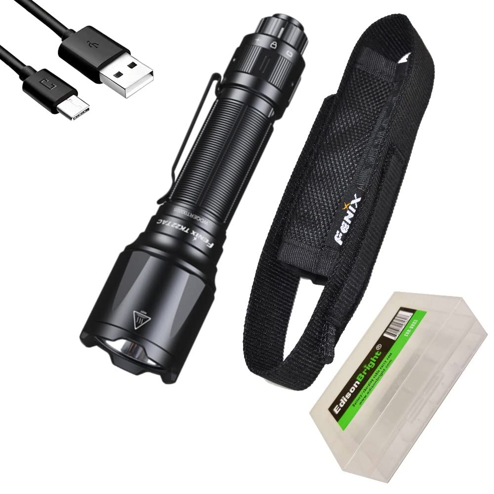 Fenix TK22TAC 2800 Lumen Tactical Flashlight with USB Rechargeable Battery - ARB-L21-5000U & BBX5 Carrying Case Bundle | Perfect for Outdoor Adventures, Camping, Hunting, and Emergency Preparedness