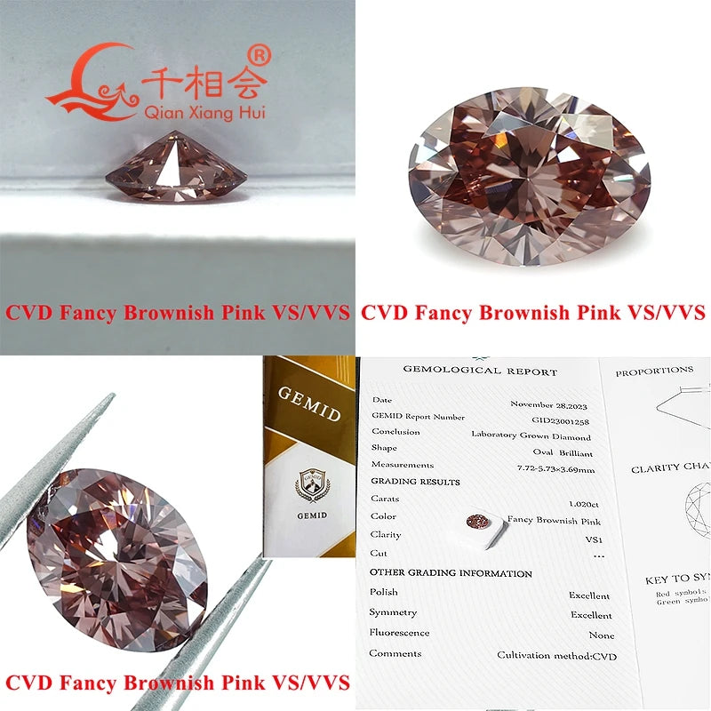 1.13ct Fancy Brownish Pink CVD Lab Grown Diamond - Oval Shape, VS1 Clarity, GEMID Certified Loose Stone for Engagement Rings & Fine Jewelry