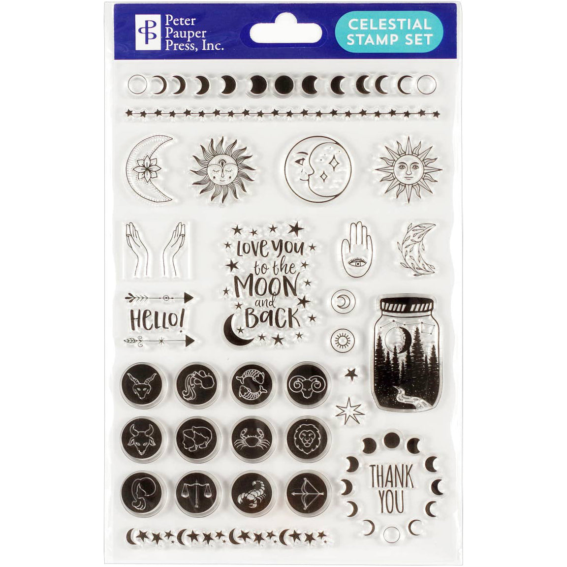 Celestial Clear Stamp Set for Scrapbooking, Card Making & DIY Crafts - Moon, Stars & Galaxy Themed Rubber Stamps for Paper Crafting and Journaling