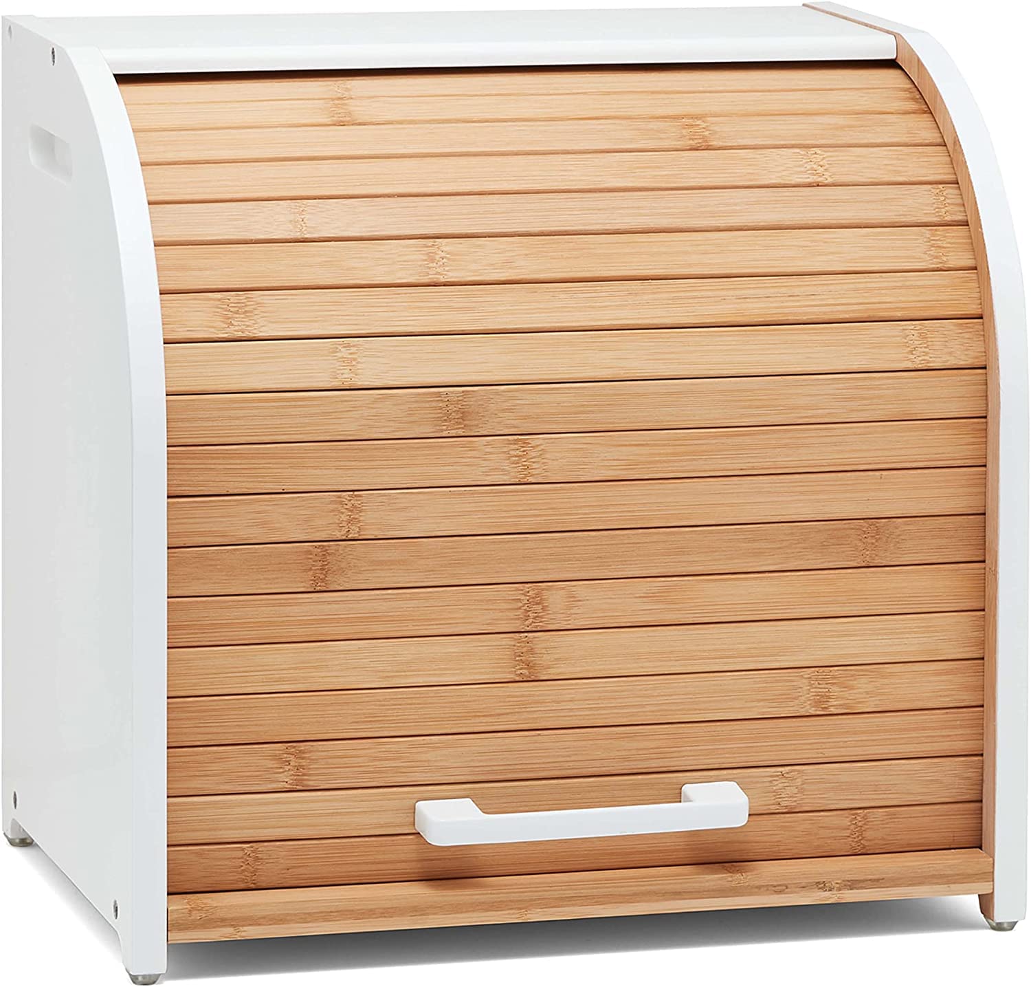 HOMEFULLY Extra Large Bamboo Double Layer Bread Box - Roll Top Wooden Bread Bin for Kitchen Countertop Storage | Modern White Bread Box for Bread, Buns & Pastries | Perfect for Home, Bakery & Restaurant Use