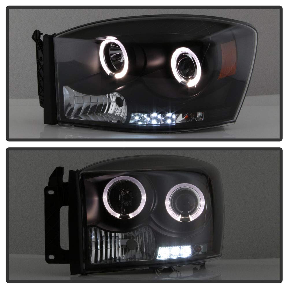 ACANII LED Projector Headlights with Halo Rings for 2006-2008 Dodge Ram 1500/2500/3500 - Black Housing Headlamp Assembly - Upgrade Your Truck Lighting for Night Driving & Off-Road Adventures