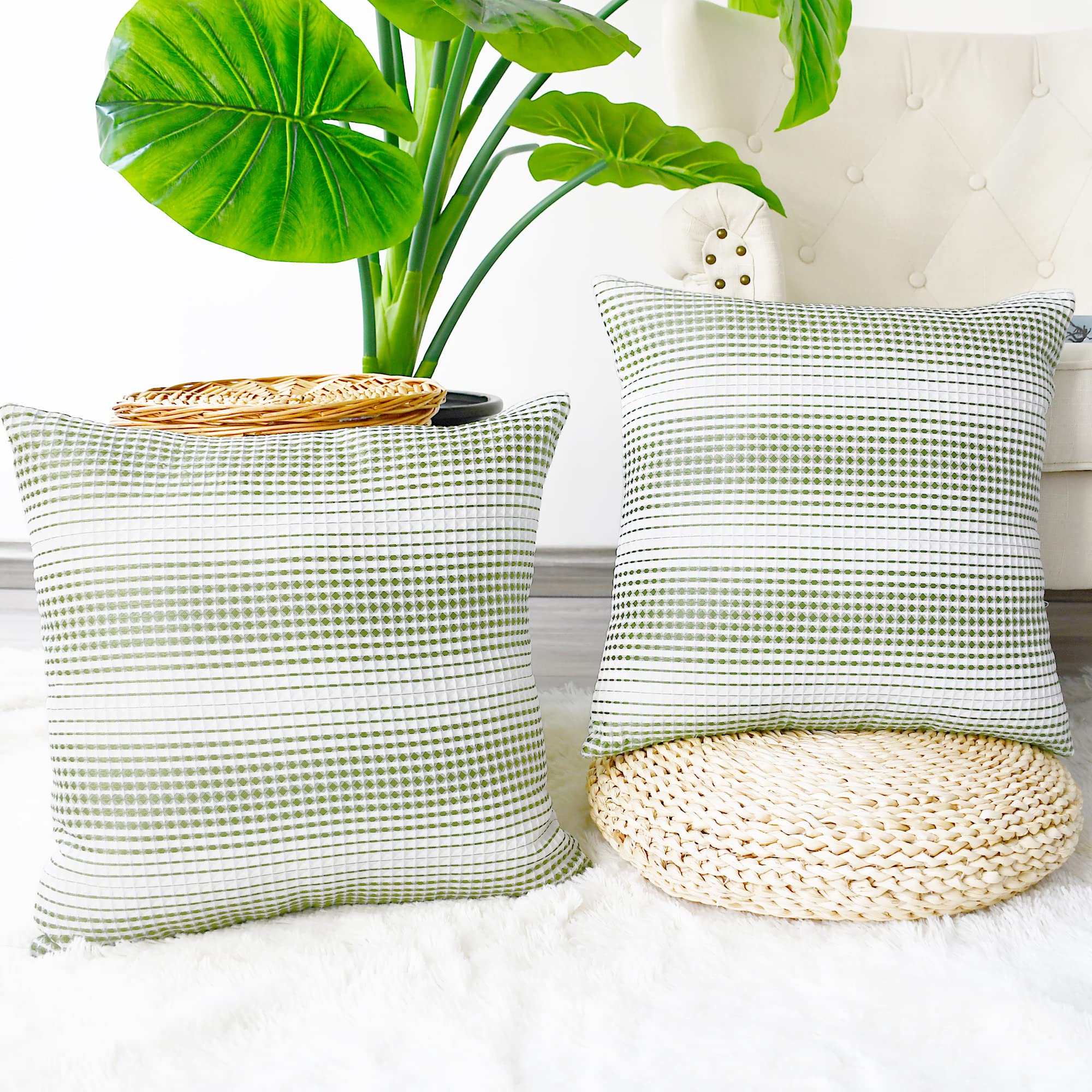 Modern Gradient Rhombus Stripe Geometric Throw Pillow Covers - Pack of 2 (18x18 Inches) - Sage Green Decorative Cushion Cases for Sofa, Couch & Bed - Perfect for Farmhouse, Living Room & Bedroom Decor