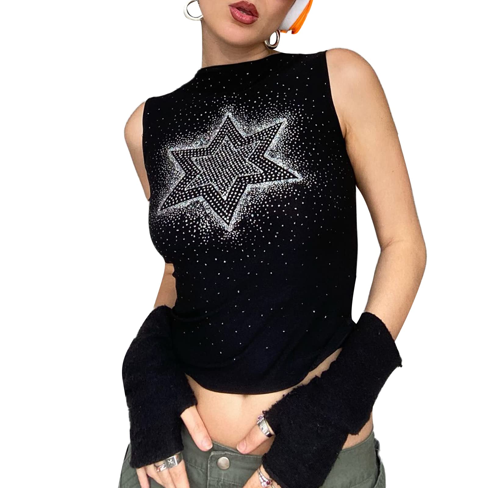 Vintage Star Print Women's Retro Rock Music Graphic Tank Top - Sleeveless Crop Tee for Concerts, Y2K Fashion & Casual Outfits