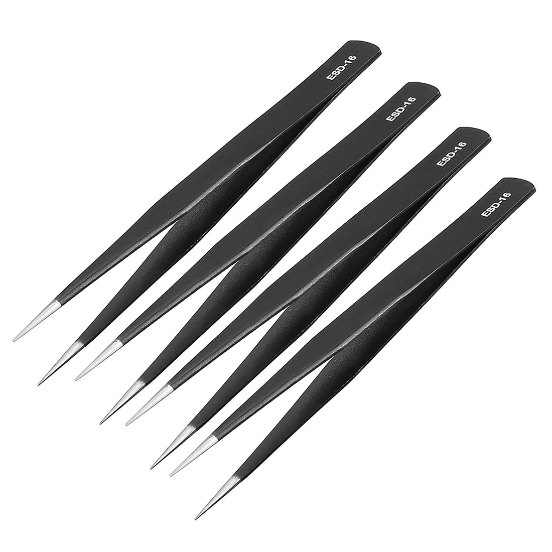 uxcell ESD-16 Anti-Static Stainless Steel Non-Magnetic Tweezers Set - 5