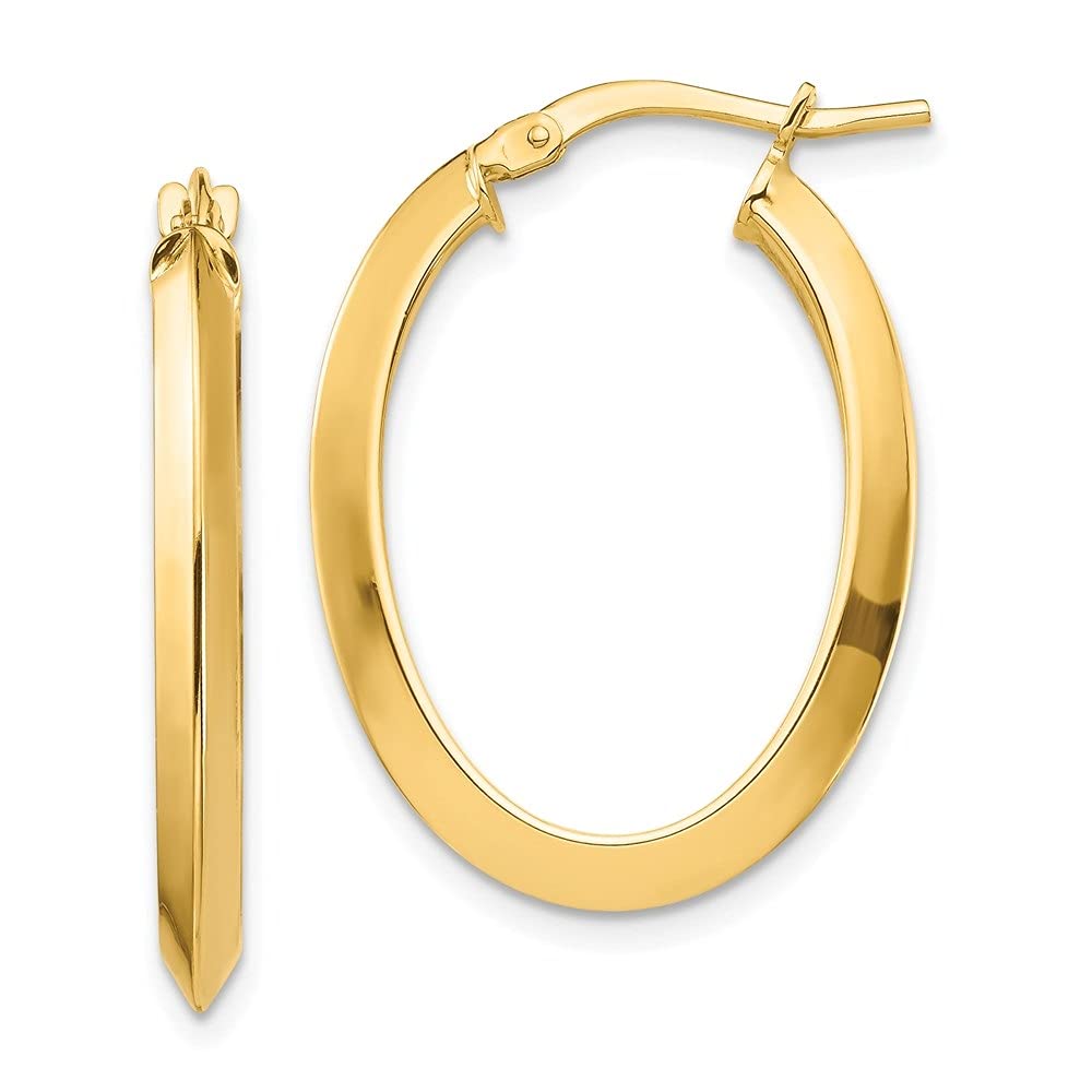 14K Gold Polished 2.5mm Knife Edge Oval Hoop Earrings for Women - Elegant Everyday & Special Occasion Jewelry
