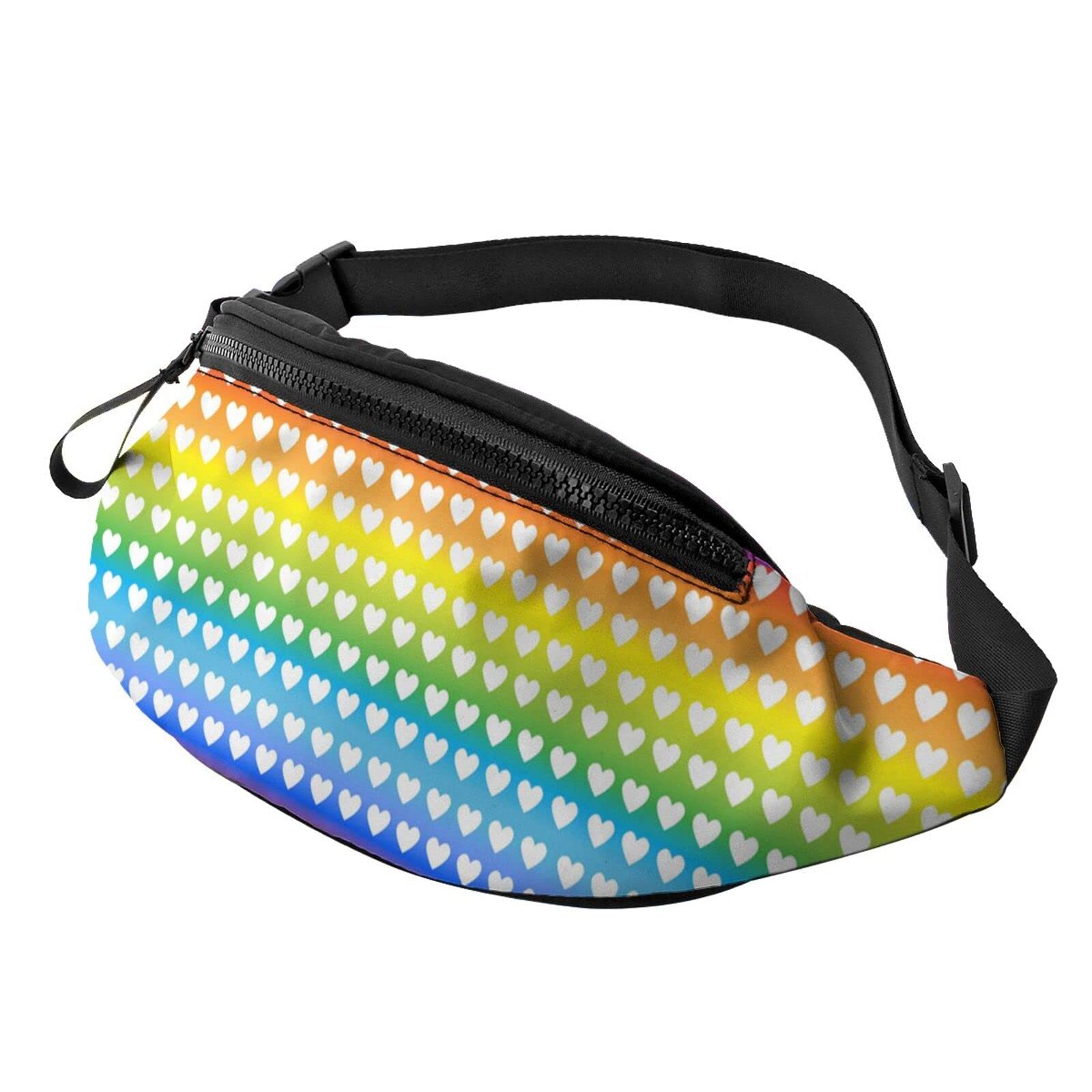 Rainbow Hearts Fanny Pack for Men & Women - Adjustable Waist Bag for Travel, Hiking, Sports & Festivals | Water-Resistant Hip Pack for Outdoor Activities & Daily Use