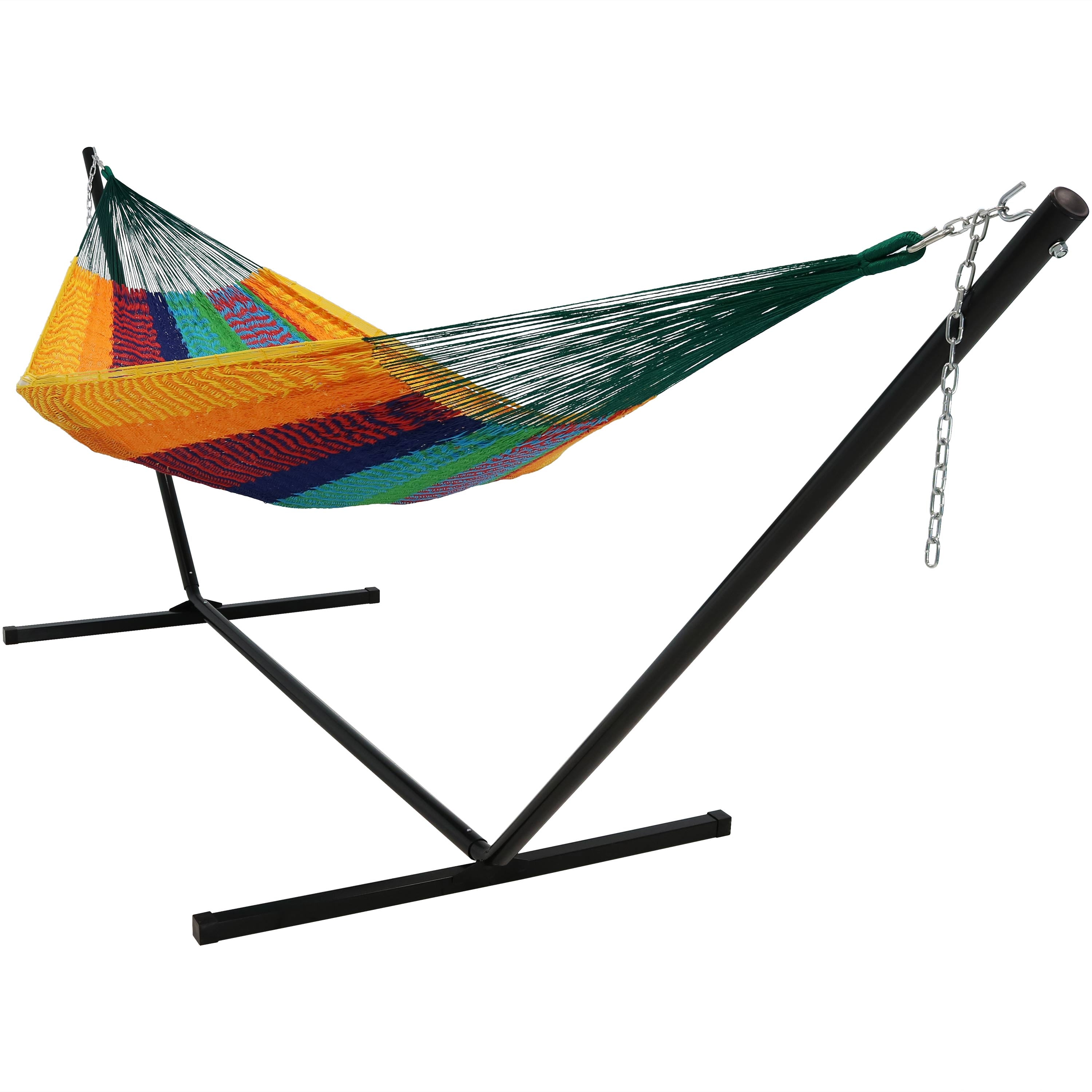Premium XXL Handwoven Mayan Hammock with 15ft Stand - Extra Thick Cotton Rope for Maximum Comfort - Perfect for Backyard, Patio, Poolside & Outdoor Relaxation