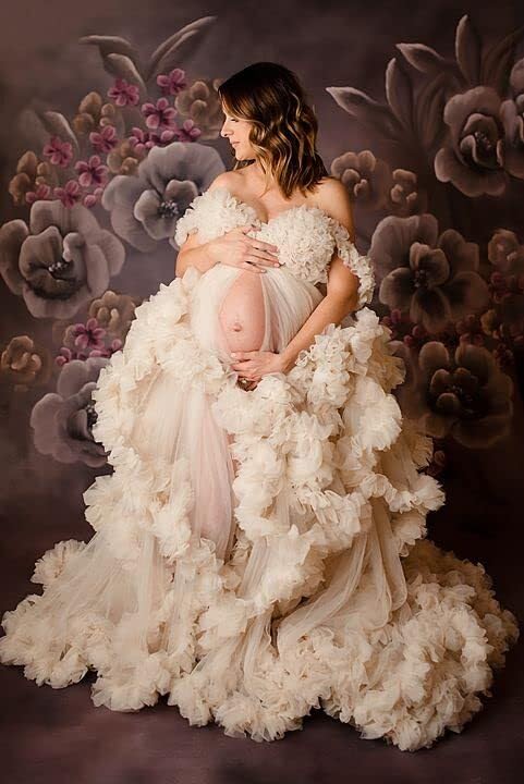 Elegant Tulle Maternity Dresses for Photoshoots - Puffy Ruffles Bridal Lingerie & Sheer Baby Shower Pregnancy Robes - Perfect for Maternity Photos, Bridal Showers, and Special Occasions