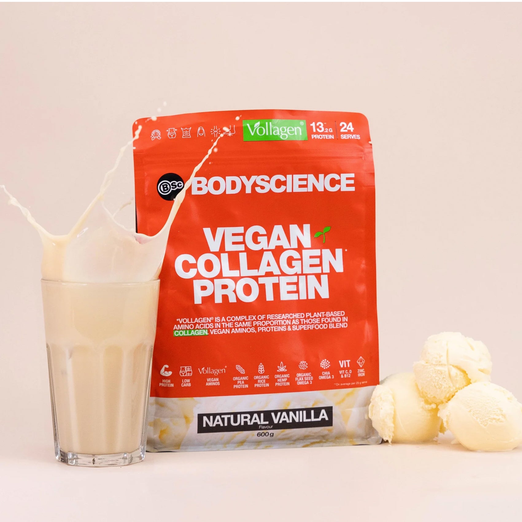 Body Science Vegan Collagen Protein Powder 600g - Plant-Based Collagen Supplement for Skin, Hair & Joint Support - Perfect for Smoothies, Coffee & Post-Workout Recovery