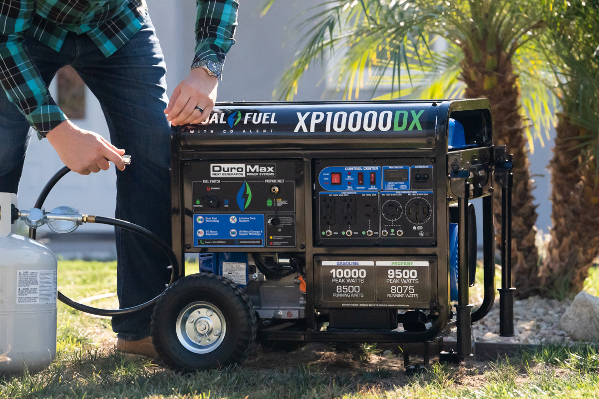 10,000 Watt Dual Fuel Portable Generator with CO Alert - Reliable Backup Power for Home, Camping & Emergency Use
