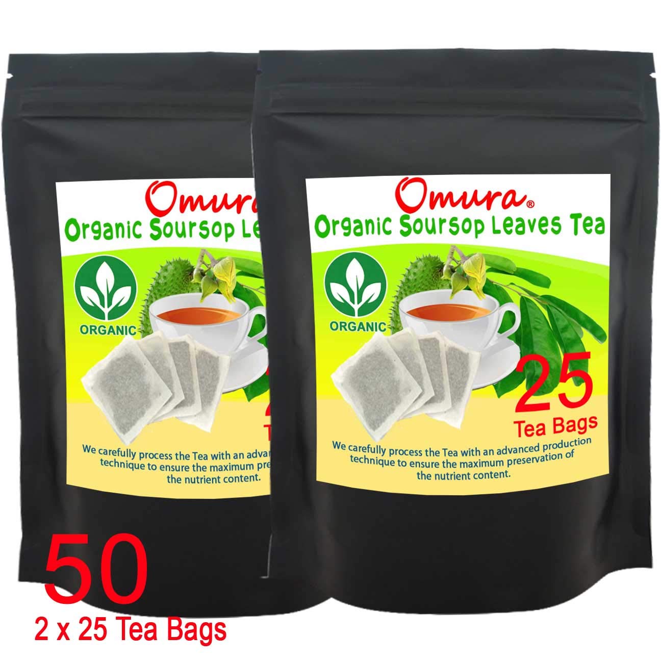 Organic Soursop Guyabano Graviola Tea Bags (50 Count) - Herbal Wellness Tea for Immune Support & Relaxation - Perfect for Morning Boost or Evening Wind-Down