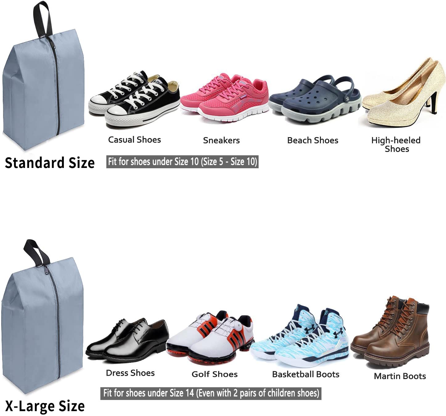 YAMIU 4-Pack Waterproof Nylon Travel Shoe Bags with Zipper for Men & Women - Grey | Perfect for Gym, Business Trips & Vacation Packing Organization