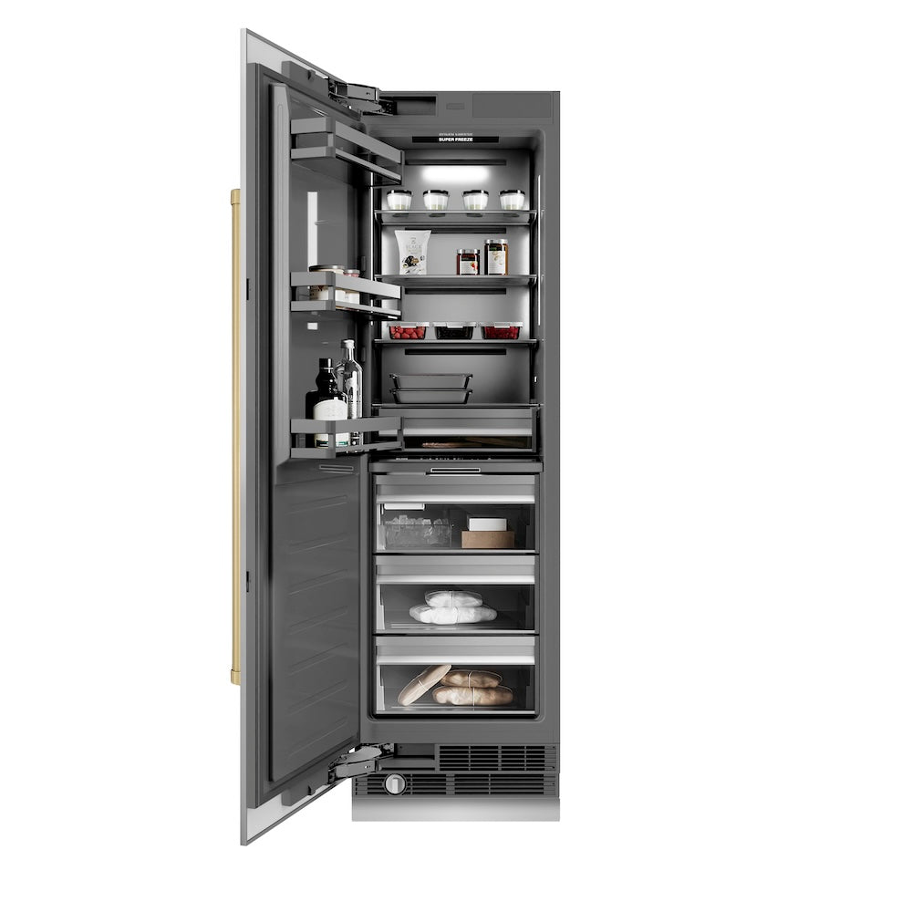 ZLINE Autograph Edition 24 Inch 12.4 Cu Ft Stainless Steel Column Freezer with Graphite Gray Interior & Champagne Bronze Accents - Perfect for Home Kitchen, Basement, or Commercial Use (RCFVZ 304 24 CB)