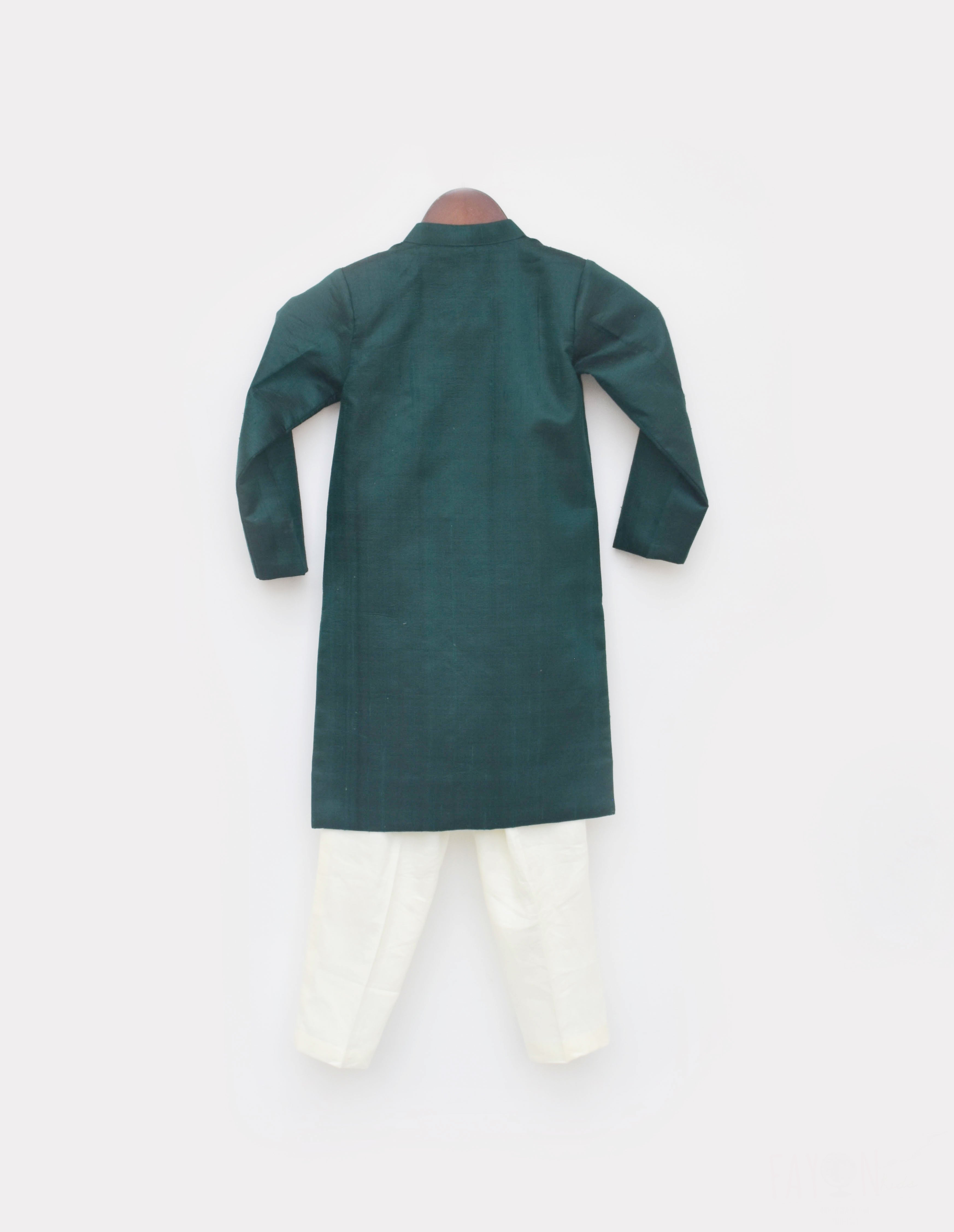 Pre Order: Elegant Green Silk Ajkan & Pants Set - Perfect for Weddings, Parties & Special Occasions