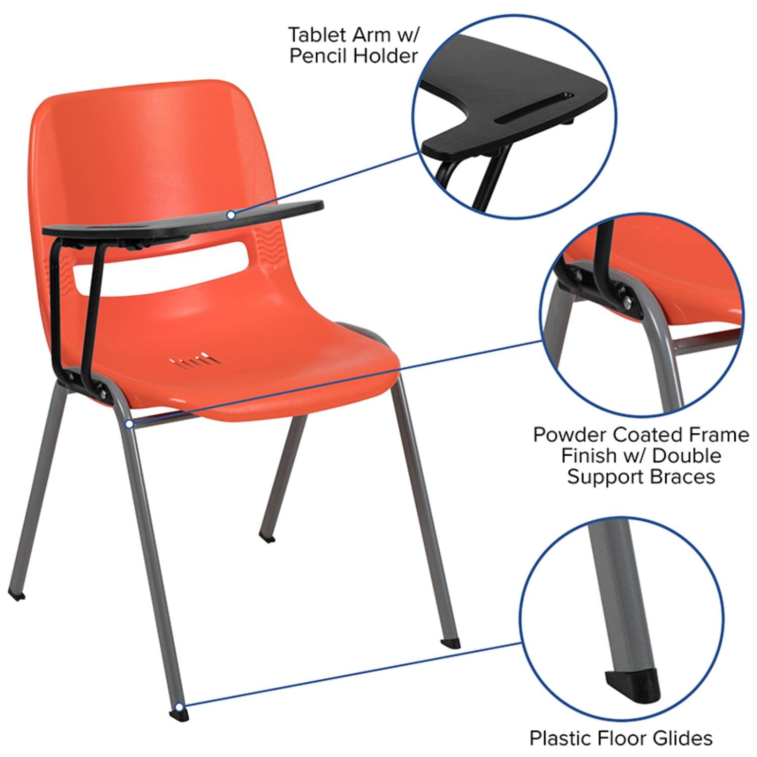 Flash Furniture HERCULES Orange Ergonomic Shell Chair with Right Handed Flip-Up Tablet Arm - Comfortable Office & Gaming Chair for Home & Workspace
