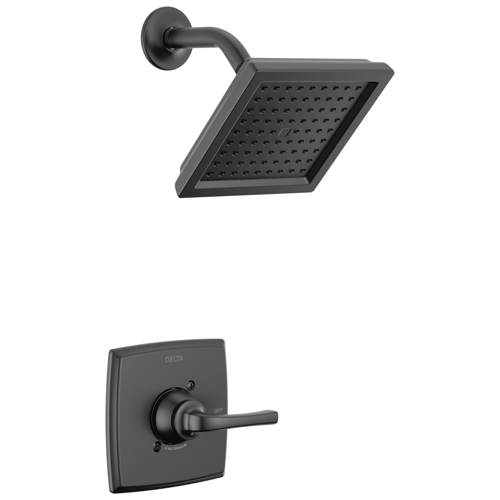 Delta Faucet Geist 14 Series Matte Black Shower Faucet Set with Single-Spray Shower Head & Valve Included - Complete Shower Trim Kit for Modern Bathrooms (Model 142864-BL) - Perfect for Spa-Like Showers and Luxury Bathroom Upgrades