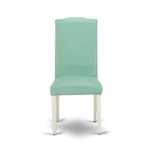 East West Furniture 3 Piece Dining Room Set - Rectangle Drop Leaf Table & 2 Faux Leather Parsons Chairs, 30x48 Inch, Linen White | Modern Small Space Dining Solution for Apartments, Breakfast Nooks & Cozy Kitchens