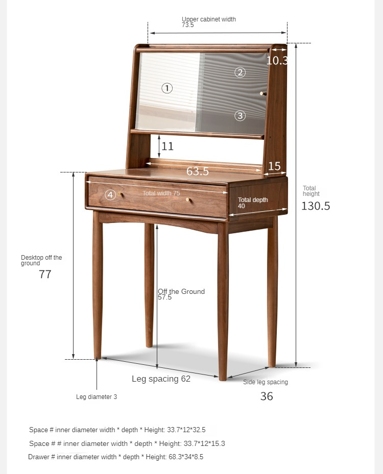 Solid Black Walnut Wood Mirror Dressing Table with Storage | Makeup Vanity Desk for Bedroom | Elegant Bedroom Furniture & Cosmetics Organizer