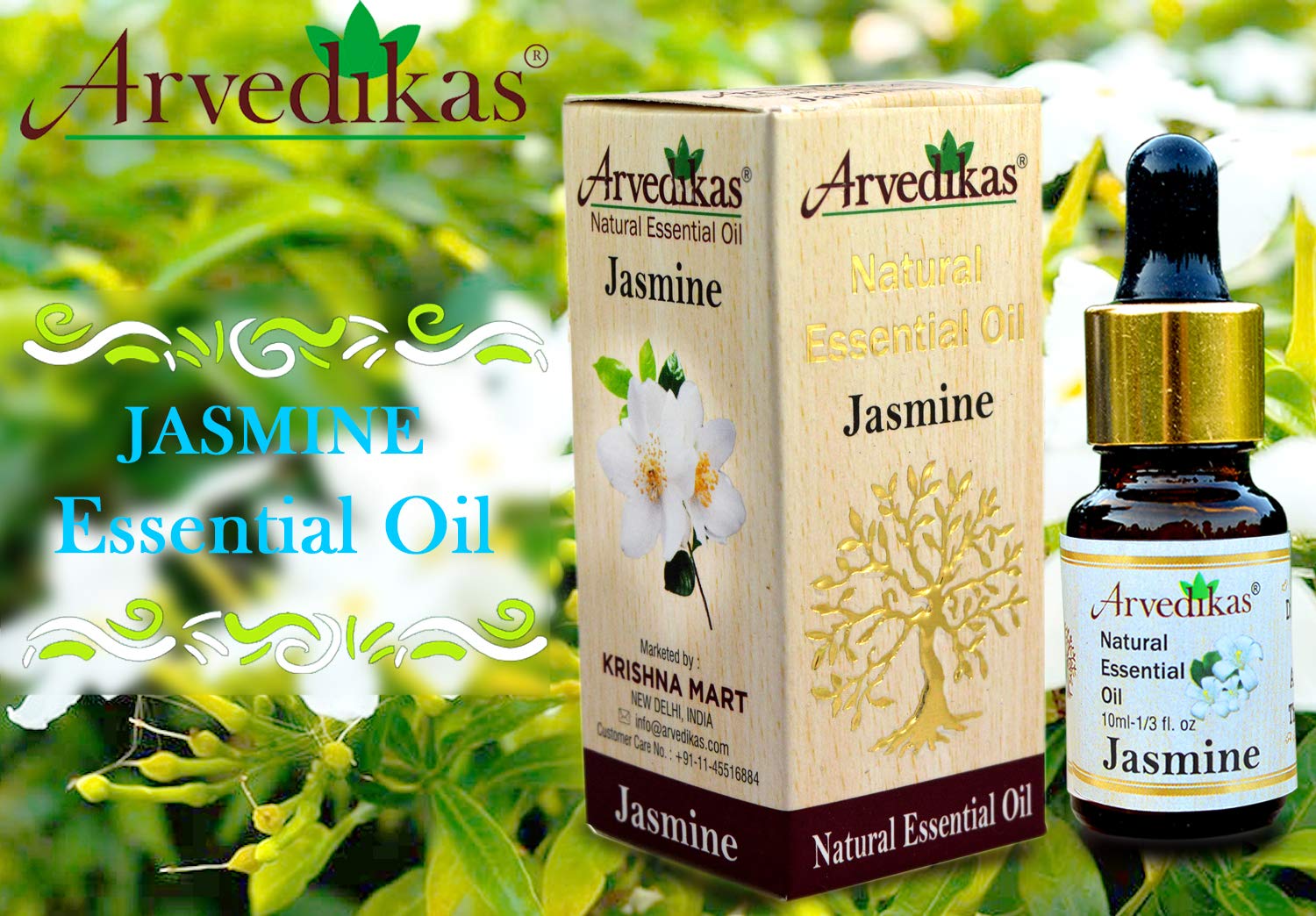 100% Pure Natural Jasmine Essential Oil - Undiluted & Uncut - 10ml for Aromatherapy, Massage & Skin Care | Premium Quality Therapeutic Grade Oil