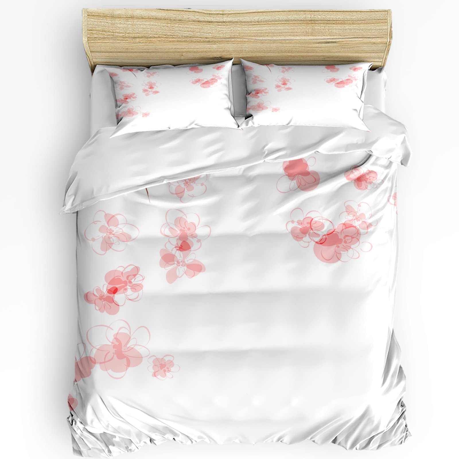 Soft Washed Microfiber King Size Duvet Cover Set with 2 Pillow Shams - Pink Cherry Blossom Boho Bedding for Teens | Aesthetic Room Decor for Girls & Boys | Perfect for Cozy Bedrooms, Dorm Rooms & Boho Chic Home Decor