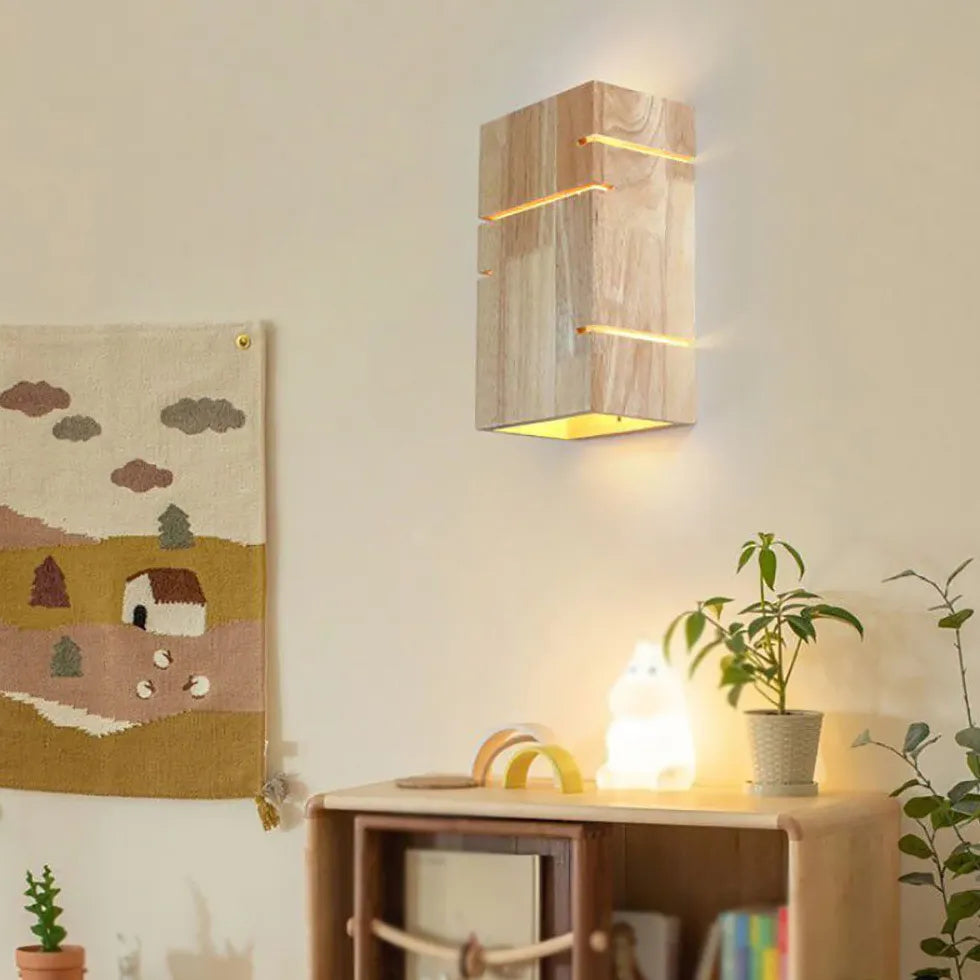 Modern Oak Wall Lights Indoor LED - Rustic Wooden Sconce Lighting for Living Room, Bedroom & Hallway - Energy Efficient Warm White Dimmable Bulbs for Cozy Home Ambiance
