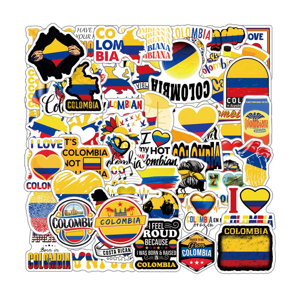 63Pcs Colombia Stickers Pack - Aesthetic Vinyl Waterproof Decals for Water Bottles, Laptops, Phones | Durable Skateboard & Scrapbooking Stickers | Perfect for Kids, Teens, Adults & Party Supplies | Great for DIY Projects, School Supplies & Travel Accessories