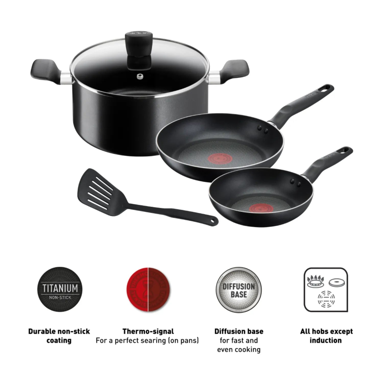 Tefal Super Cook Non Stick 3-Piece Cookware Set with Spatula - Perfect for Frying, Sauteing & Everyday Cooking in Modern Kitchens