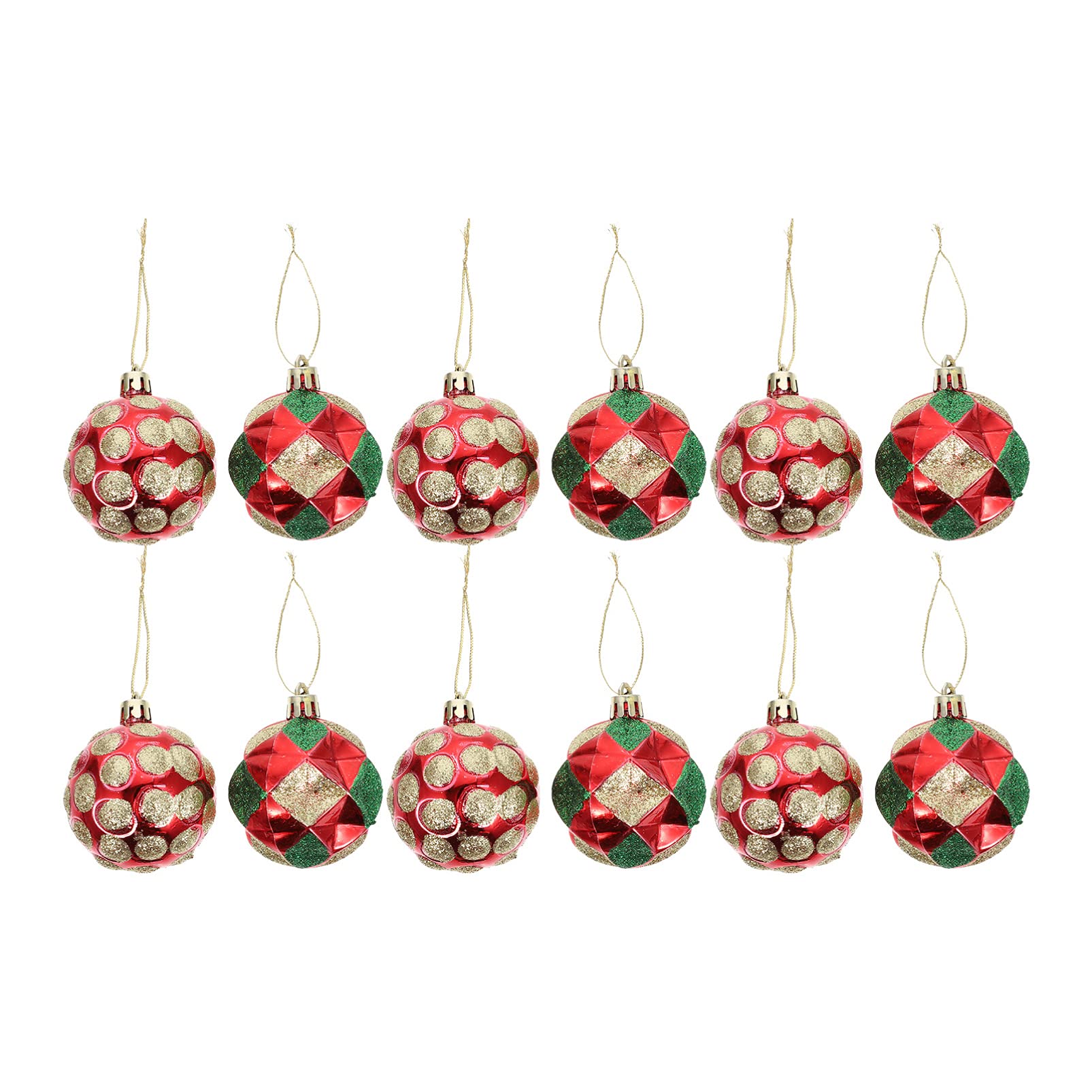 VOSAREA Shatterproof Christmas Ornaments - 12 Pack Glitter Hanging Balls in Red & Green for Holiday Tree Decorations | Perfect for Christmas, Halloween, Weddings, Birthday Parties & Fireplace Mantel Decor