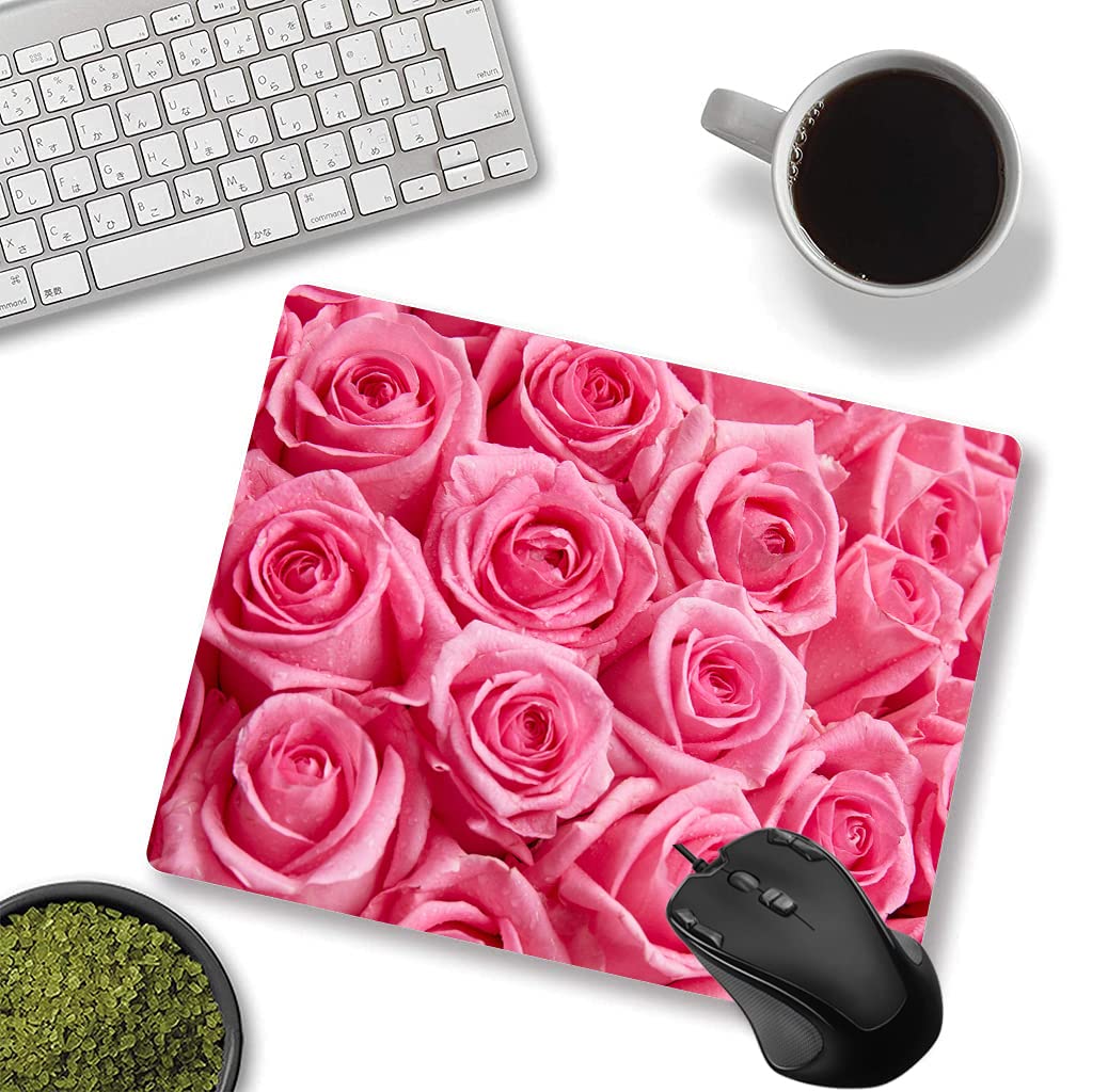 Custom Square Gaming Mouse Pad with Pink Rose Flower Design - Non-Slip Rubber Base for PC & Laptop - Perfect for Office Work, Gaming & Home Computer Use