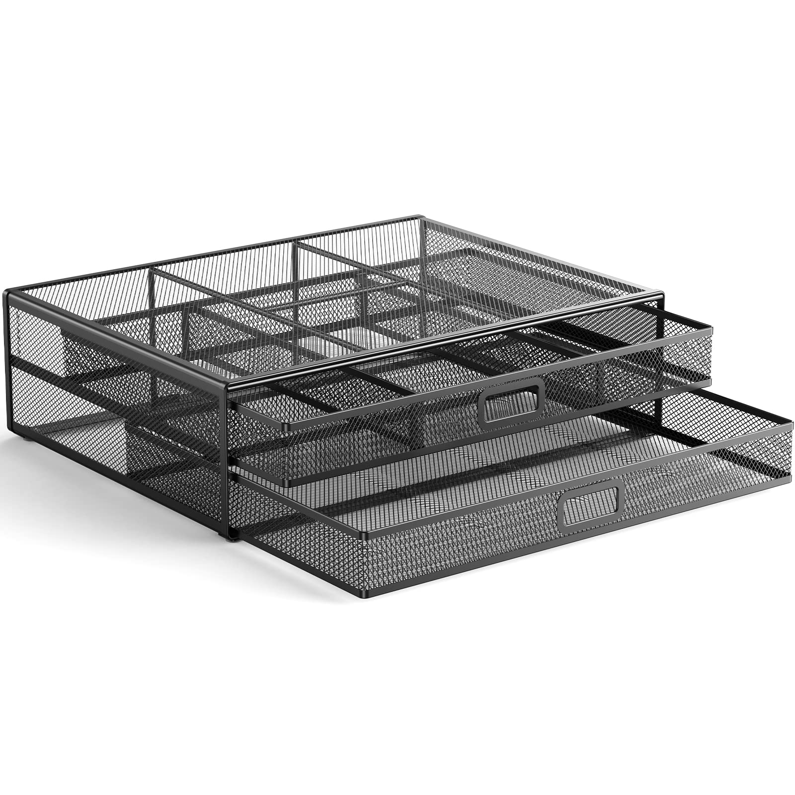HUANUO Metal Mesh Monitor Stand with 2 Storage Drawers - Heavy Duty Desk Organizer for Laptop, Computer, Printer up to 33 lbs - Perfect for Home Office & Workspace Organization